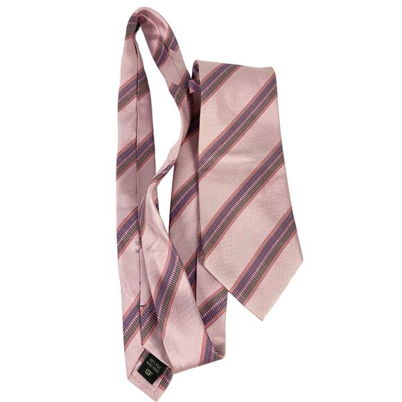Daniel De Fasson, Pink Striped 100% Silk Tie, Handmade, Diagonal Striped, Flaw - Picture 1 of 6